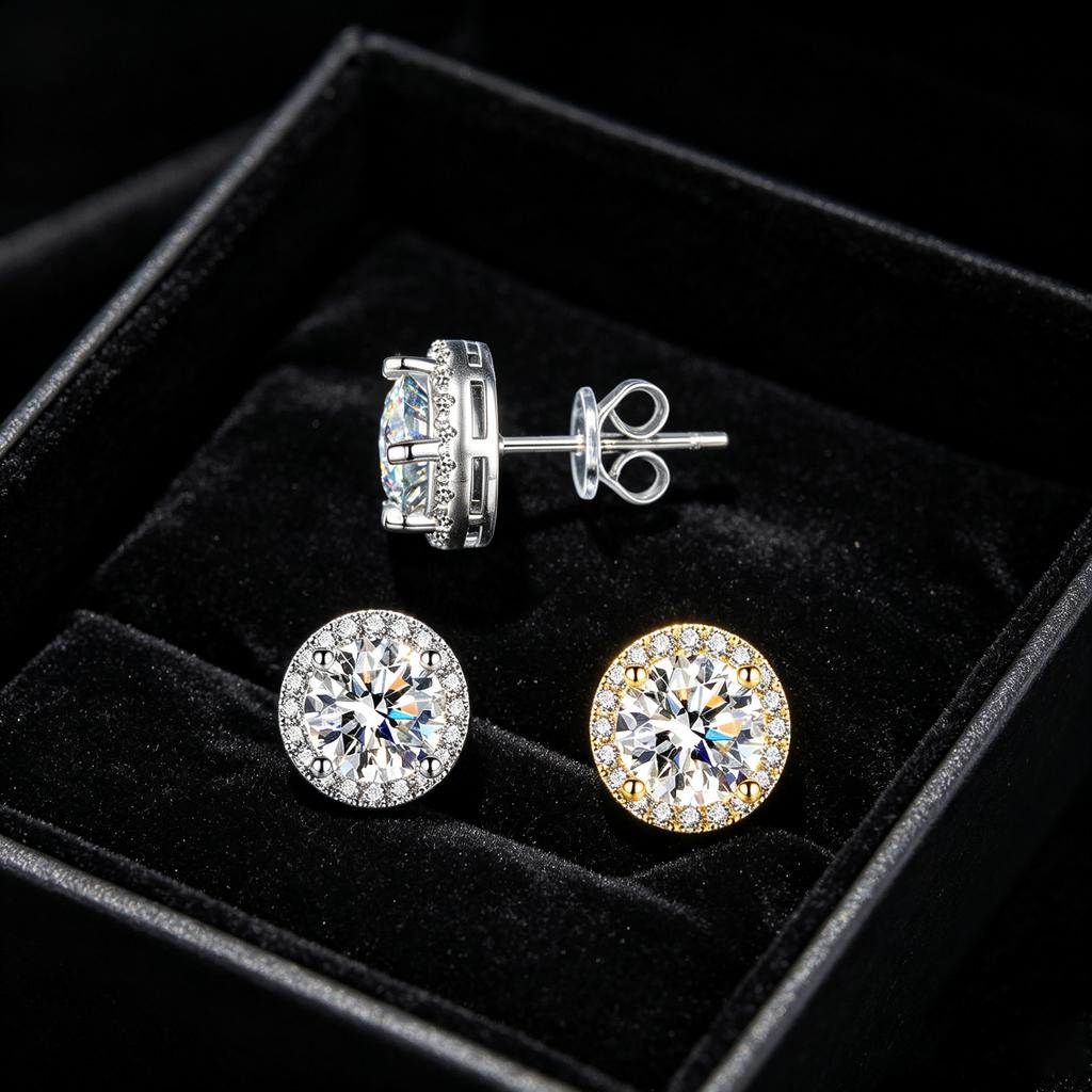 1 Carat Moissanite Halo Stud Earrings for Women Engagement Wedding Daily Work Party Travel Luxurious Gift 925 Sterling Silver