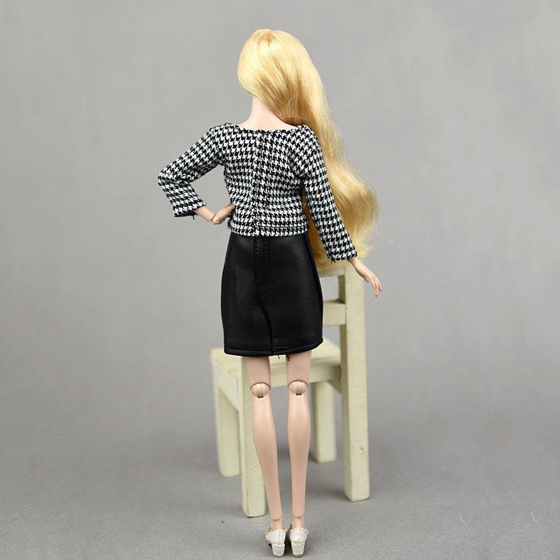 Daily Clothes Set For Barbie Dolls Accessories Doll Outfits Houndstooth Plaided Tops & Black Skirt For Barbie Dollhouse DIY Toy