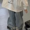 Wood Sheep Spring 2025 Kids' Wide-Leg Jeans with Ripped Hems - Trendy for Boys and Girls