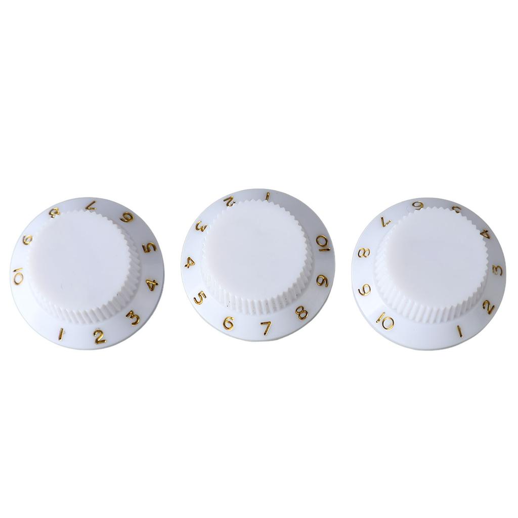 3PCS Potentiometer Rotary Knobs Tone Volume Control Knob Replacement for Electric Guitar Bass White Knob Gold Lettering