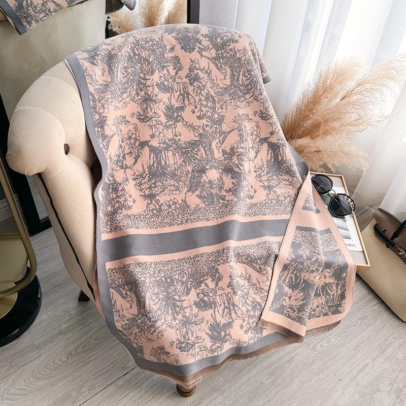 New Women Two-Sided Print Scarf Imitation Cashmere Soft Warm Pashmina Shawl Winter Coldproof Windproof Blanket Scarf
