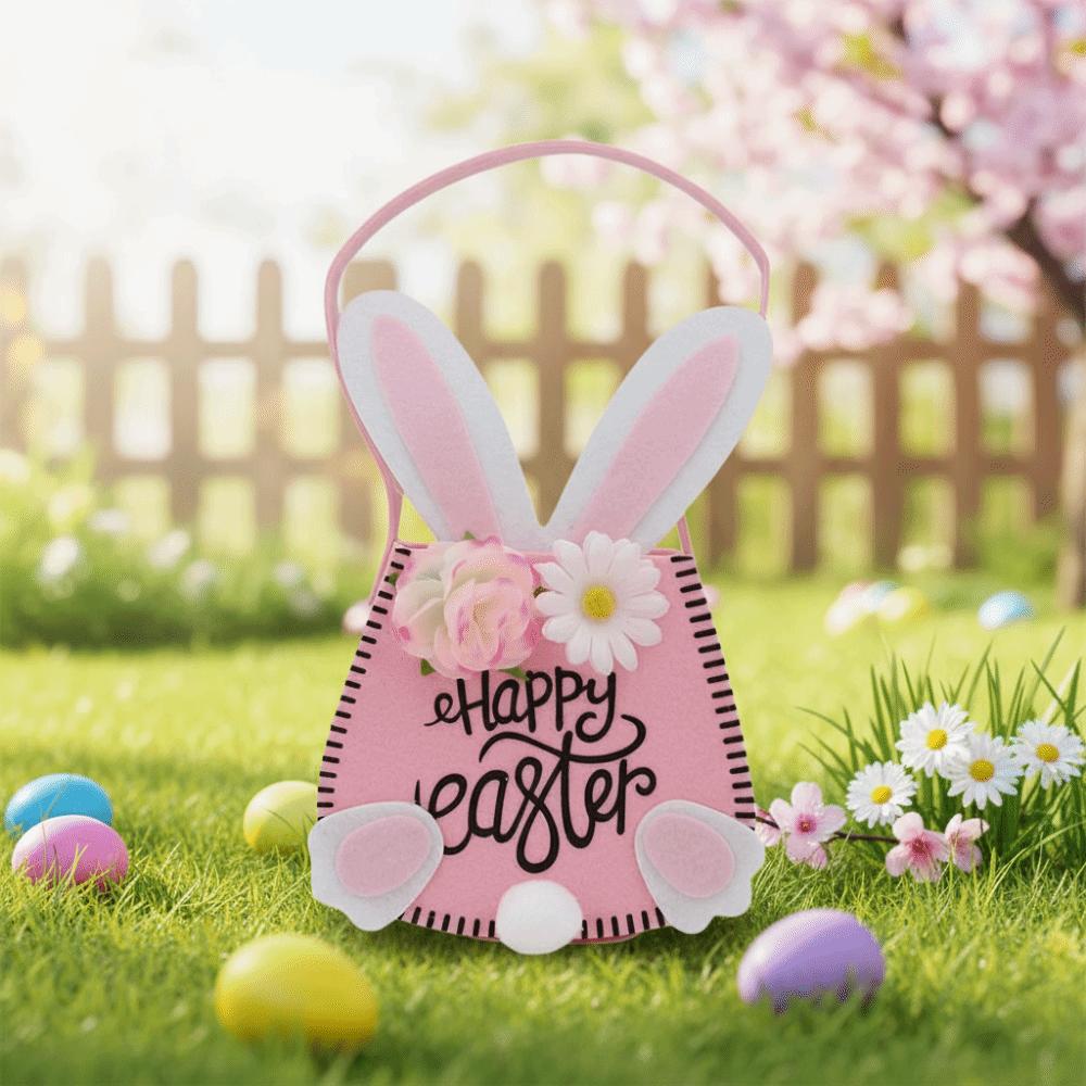 Rabbit Ear Easter Tote Bag Flowers Decoration Gift Bag Creative Easter Basket Family Party
