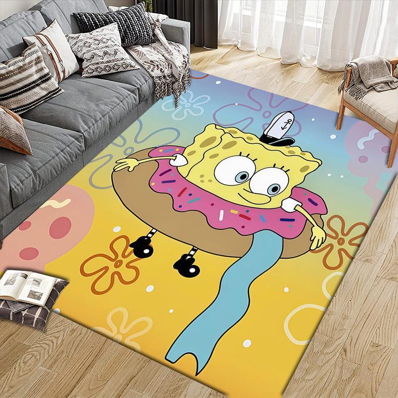 SpongeBob SquarePants3 Flannel Pattern Square Carpet,Area Rug,Carpet Rug for Living Room Bedroom Sofa Playroom Decor,Non-slip Floor Mat