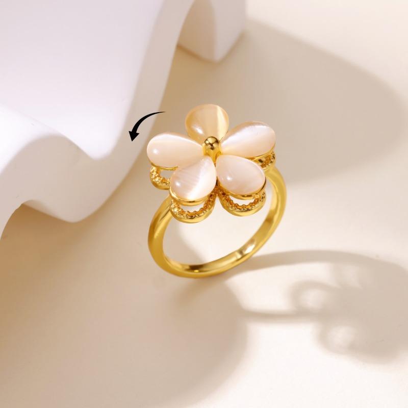 Pink flower rotating ring women's light luxury hot-selling copper inlaid zir*****pen index finger ring