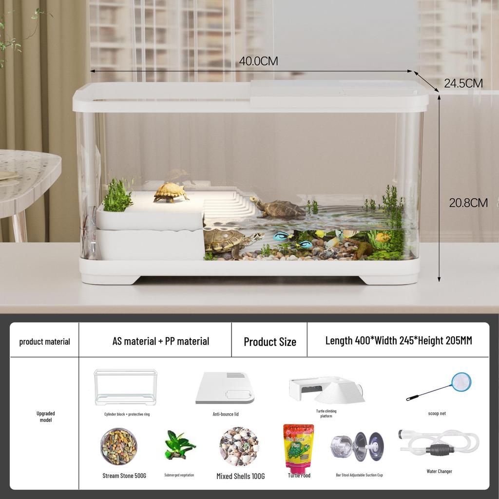 Turtle Tank with Basking and Climbing Platforms, Ecological Rearing Box, with Integrated Filter for Easy Maintenance