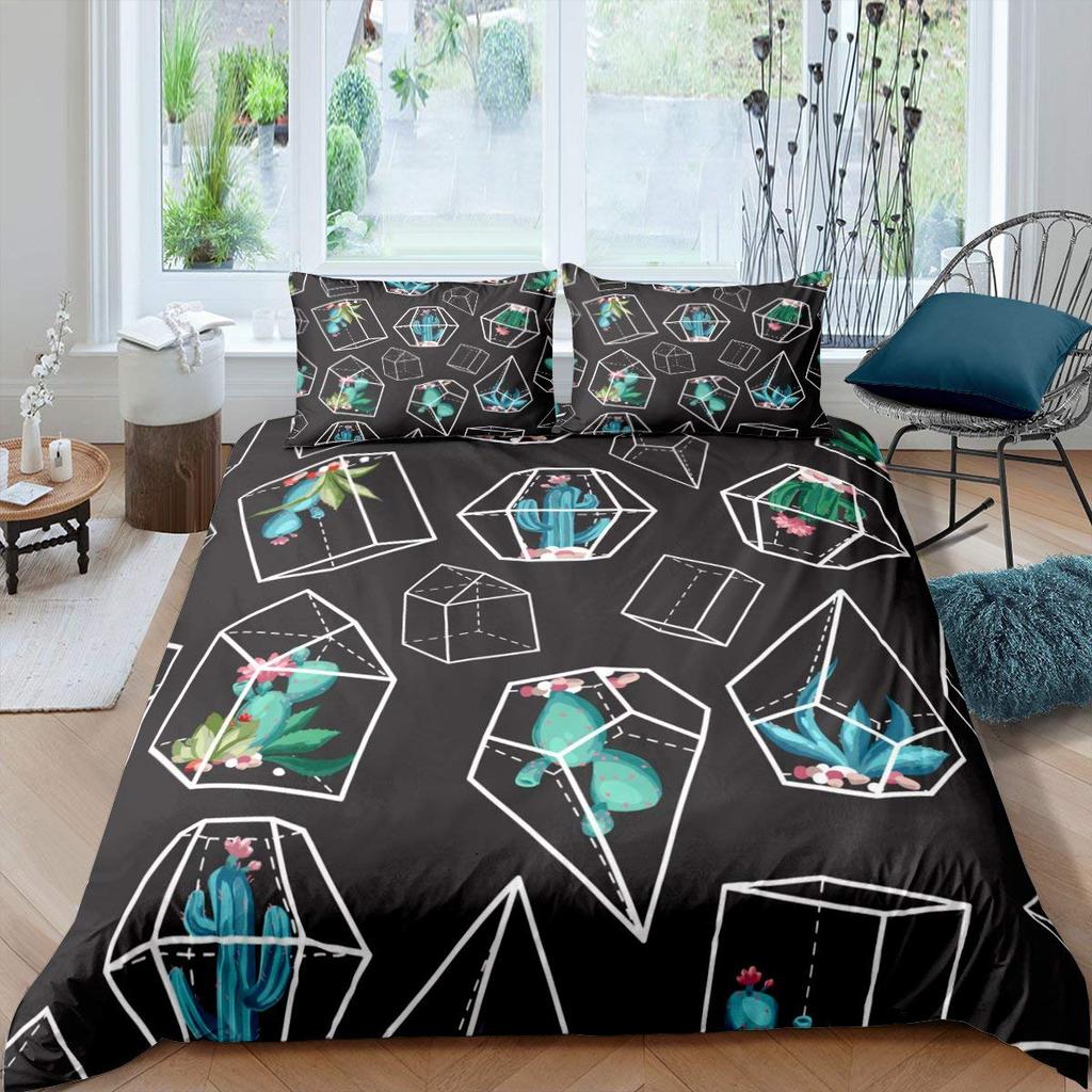 Cactus Duvet Cover Set King Size Hand Painted Style Bedding Set Nature Art Prints Comforter Cover Green Plant Cactus Quilt Cover