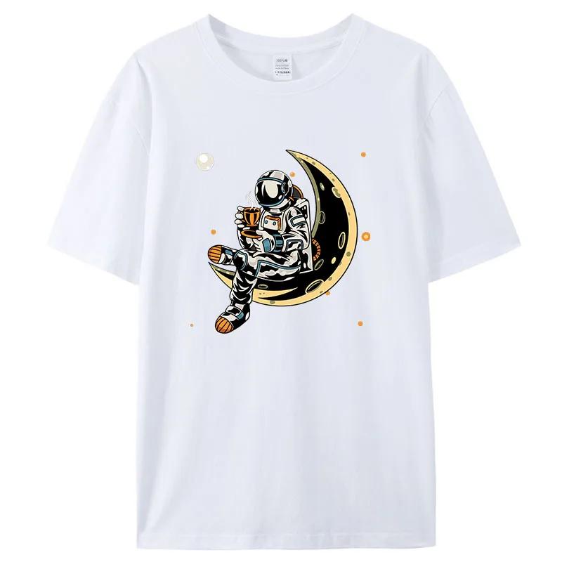 Summer Men's T-shirt Short Sleeve Tees Men's Loose T-shirt Men's Tops New Brand Men's Space Astronaut T-shirt