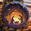 Nativity Scene Christmas Wooden Sign 2D Relief Effect of Jesus Born Round Sign for Front Door Church Wall Hanging Decor Ideal Christmas Decoration