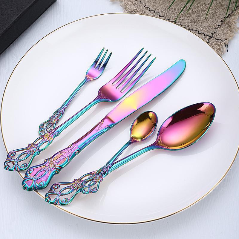 5pcs Cutlery Set Gold Dinnerware Stainless Steel Royal Spoon Forks Knives Kitchen Western Dinner Silverware Tableware Gift
