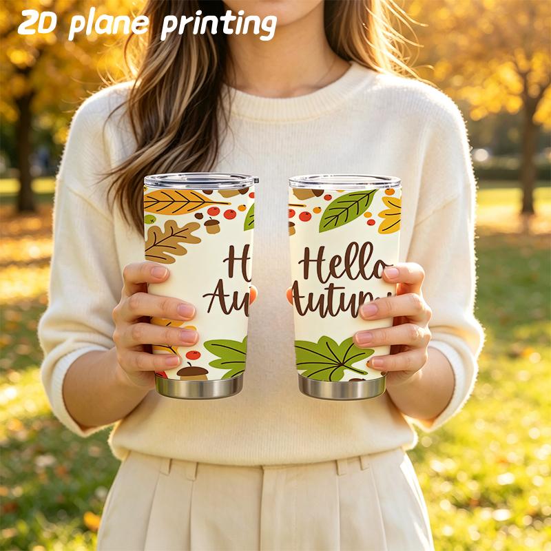Car Tumbler 591ml Autumn Maple Leaf Elements Straw Cup Tumbler With Lid Hot Cold Cup Insulated Travel Cup Straight Tumbler