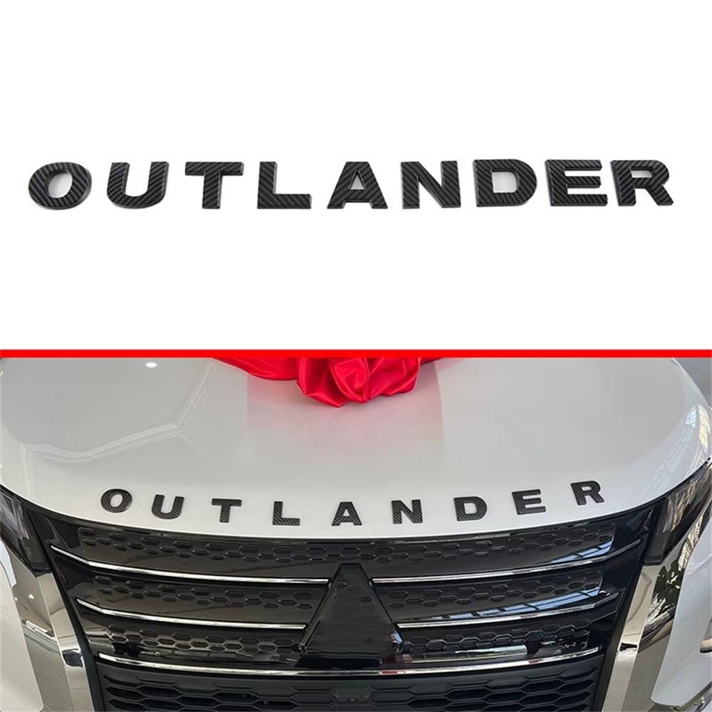 For Mitsubishi Outlander 2013-2021 2022 2023 2024 Car Front Hood 3D Sticker Auto Logo Letter Patch ABS Carbon Fiber with 3M Tape LK2