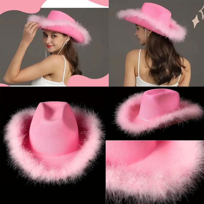 1 Pezzo Cappello Performance Tessuto Non Tessuto Costume da Sala da Ballo Festival Piumato Decorazioni Cinturino Cowboy