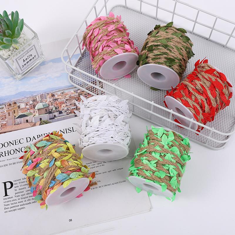 Simulation Leaf Hemp Rope Color Woven Rope Handmade Wedding Packaging Diy Rattan Decorative Green Leaf Hemp Rope 10 Meters