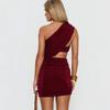 European and American New Women's Clothing Solid Color Sexy Trend Slanted Shoulder Pleated Dress Hip Skirt