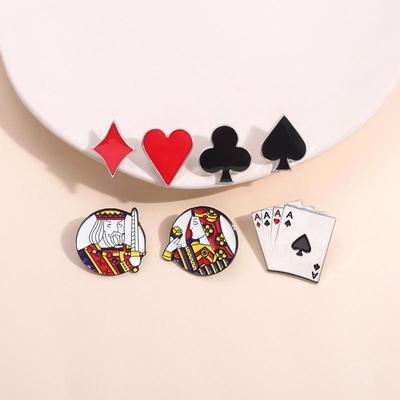 Poker Series Card Brooch: Spades, Clubs, Diamonds, Hearts Metal Lapel Pin Badge.