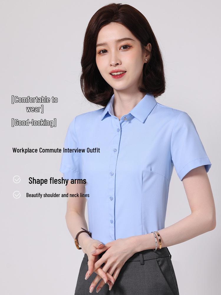 Women's Long Sleeve Professional White Stretch Shirt for College Students and Teachers