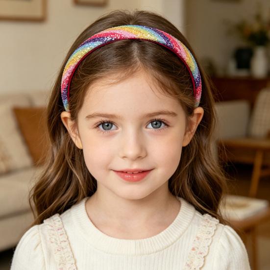 Bandeau pour fille avec peigne à dents lisses et arc anti-glisse Couleur dégradé arc-en-ciel Décoration Cœurs Étoiles Serre-tête