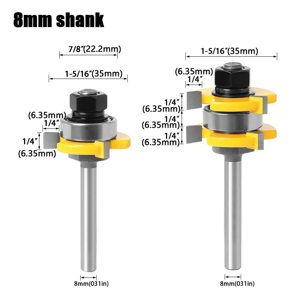

2-Piece Set Of 1/2 Handle Woodworking Milling Cutter Set, Woodworking Cutter 2-Piece Set Of Mortise Cutter Woodworking Tool Set 3 tooth T knife 8 * 35