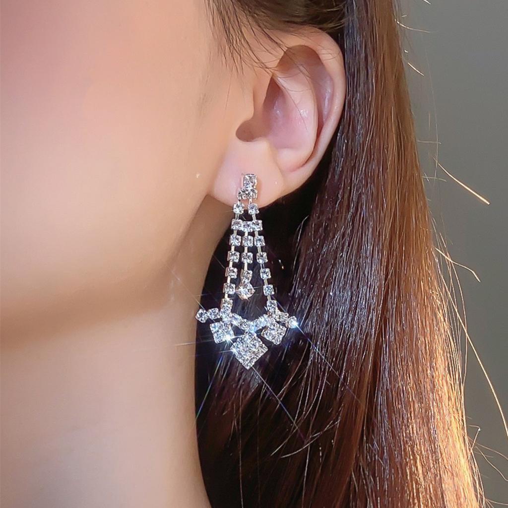 Premium super flash full diamond long fringed earrings