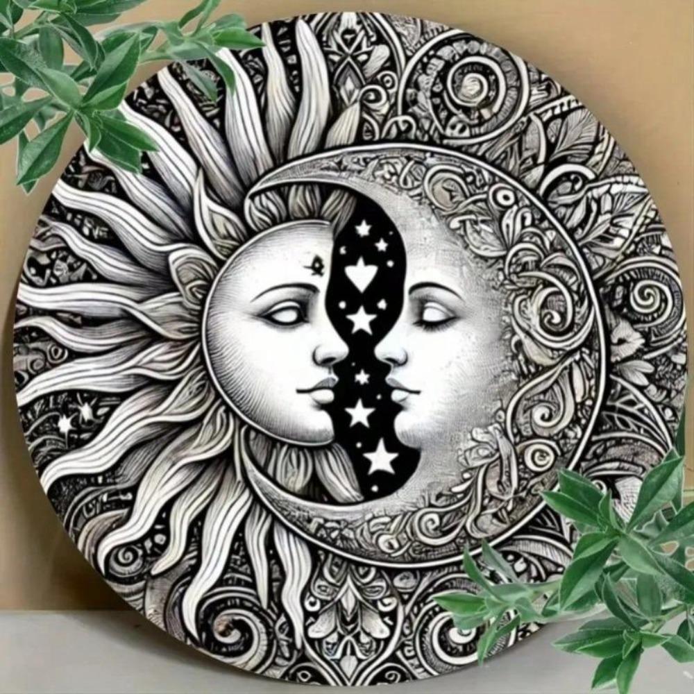 Vintage Sun Moon Metal Wall Art HD Textured Relief Indoor Outdoor Decor Weather Resistant Modern Ornament