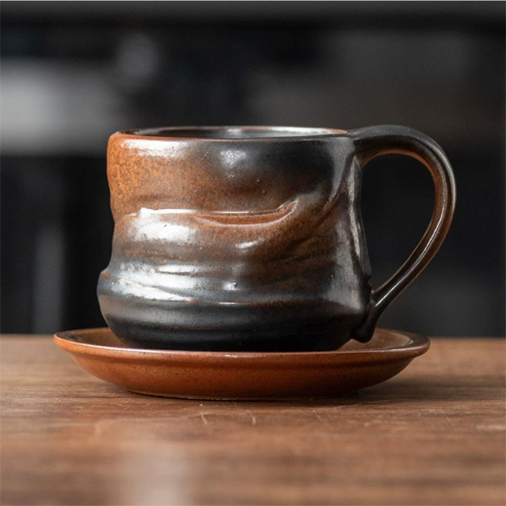 1X Japanese Style Creative Retro Ceramic Coffee Cup Mugs Saucer Set Tea Coarse Coffee Milk Cups Mug