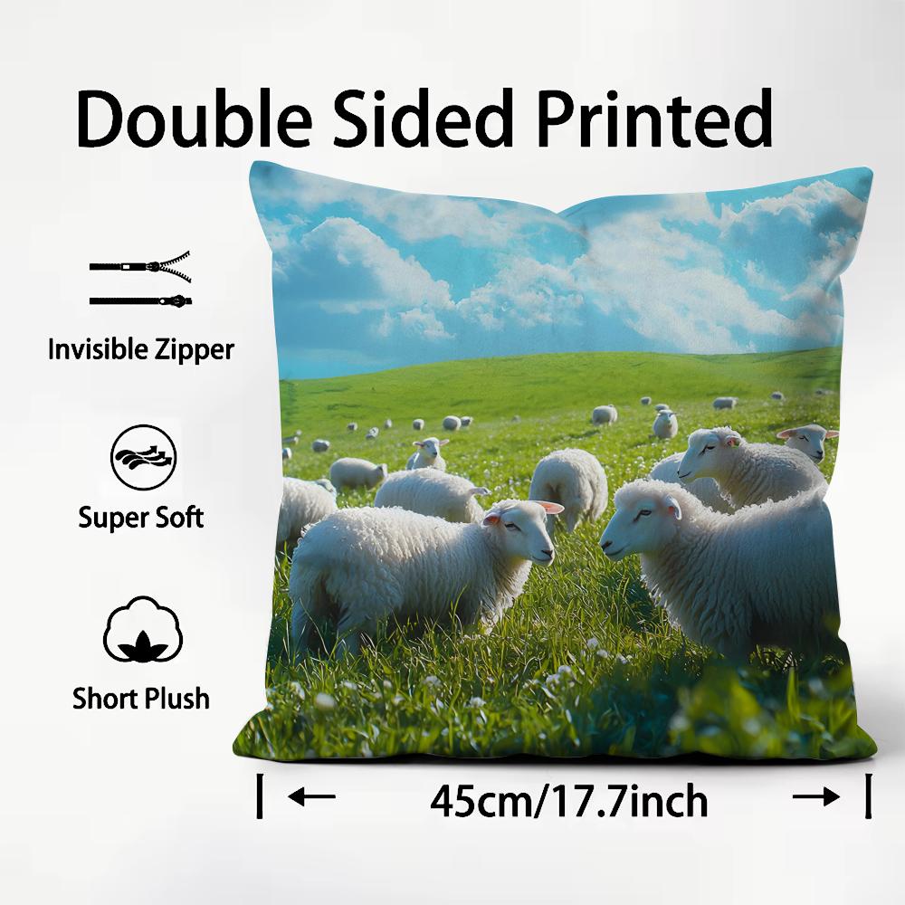Sheep Cute Cushion Cover Plush Fabric Soft DoubleSided Printed Sofa Warm Winter Home Child Gift Pillow Case