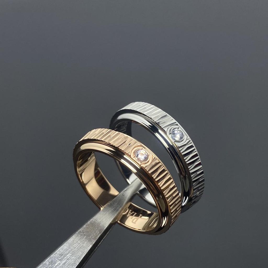 Bo Family 925 Sterling Silver Rotating Diamond-Inlaid Signature Ring Set - Double Row Full Diamond Couple Rings for Luck.