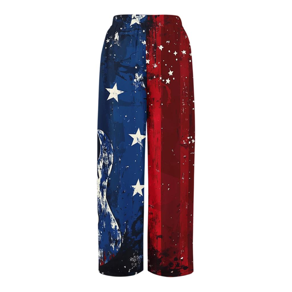 Women’s Loose Fit Casual Wide Leg Pants with Elastic Waist Drawstring and Printed Design Long Trousers with Pockets for Everyday Wear