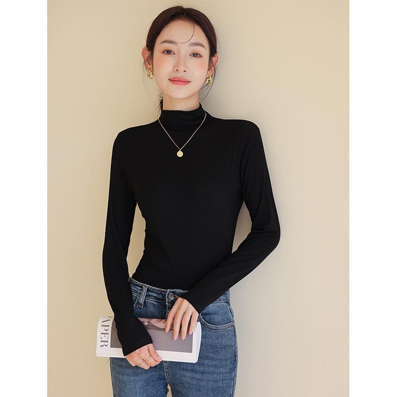 Herbst und Winter Inneres Unterhemd Damen Vielseitiges Schwarzes Langarm-T-Shirt Damen Schlank und Dünn Thermisches Oberteil Damen