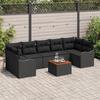 8-piece Garden Sofa Set with Black Poly Rattan and Acacia Cushions, 2-seater Garden Sofa 3347422