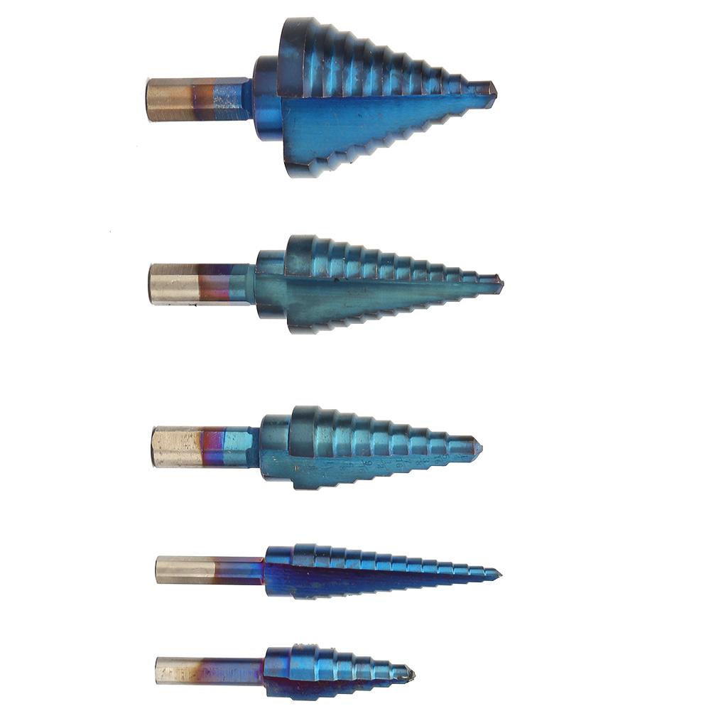 Набор из 5 сверл HSS с английским треугольным хвостовиком и ступенчатым сверлом, конических сверл