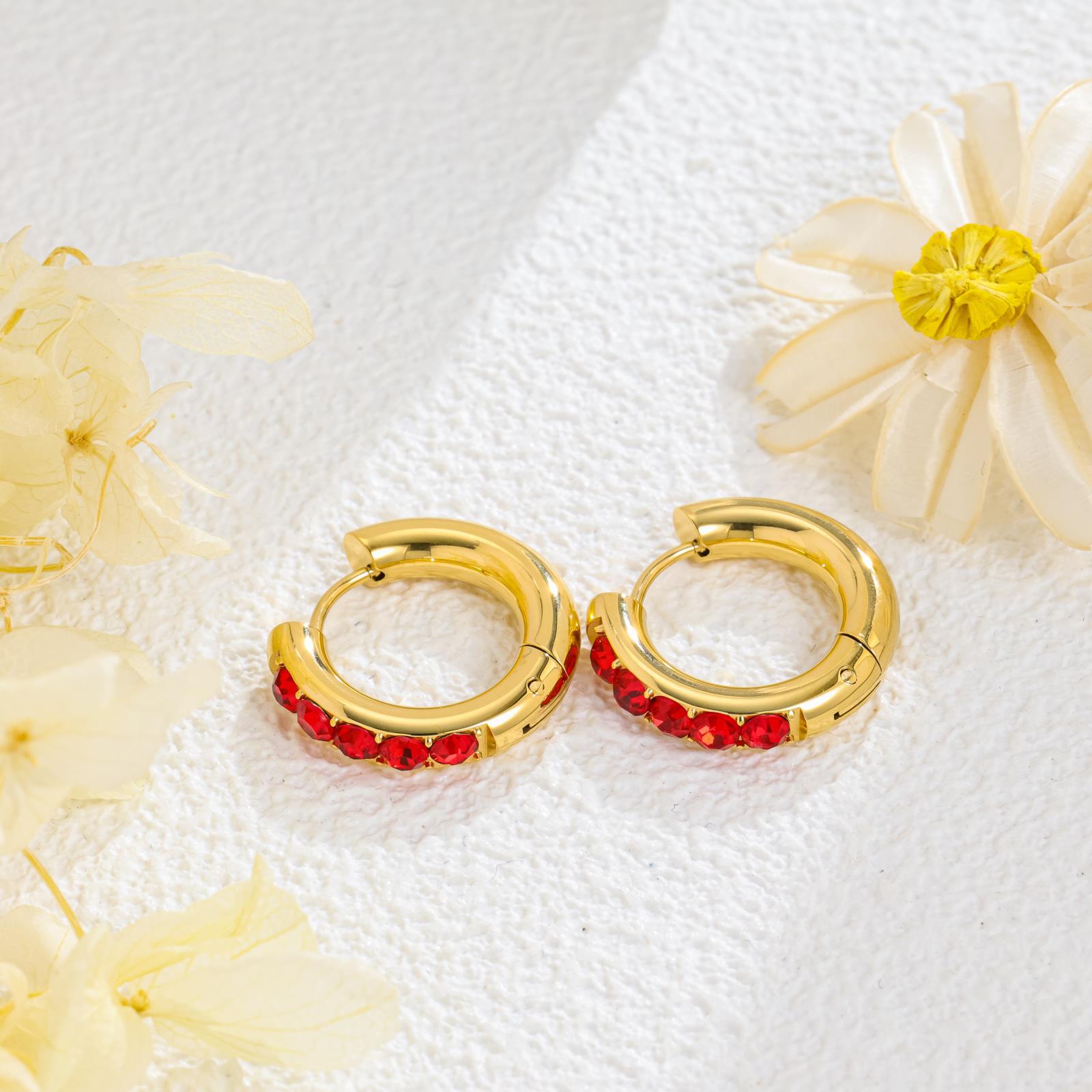 Super flash color zircon circle earrings titanium steel earrings wind does not fade