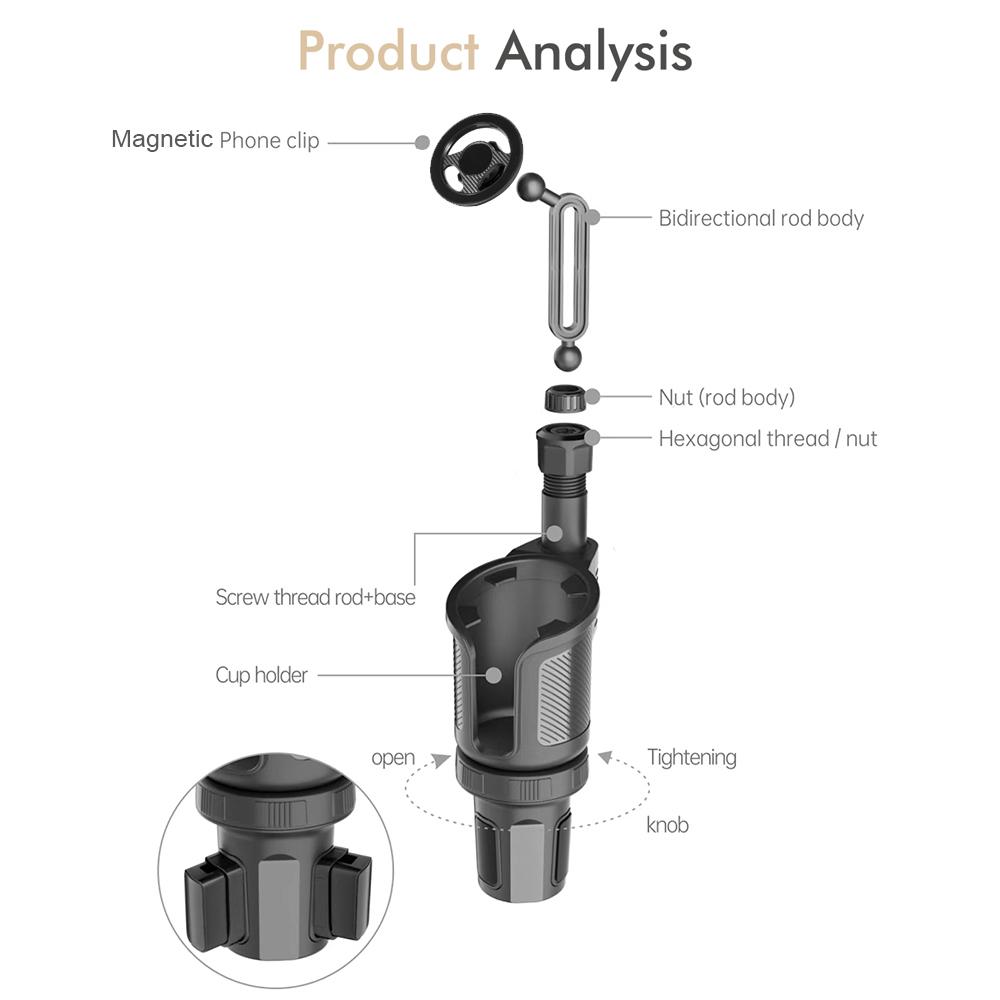 Hot Sale 2-in-1 Car Magnetic Phone Holder And Cup Holder with 360-Degree Adjustable Base Auto Interior Accessory