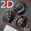 Set of 6 2D Chinese Dragon Theme Pattern Art Coasters Round Wooden Heat Resistant Non-Slip Home Decor Gift Multifunctional