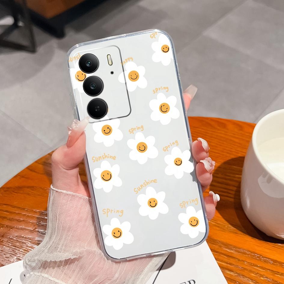 For OPPO P1 Speed Realme C75 13+ Neo7 Find X8 Pro Reno 13 Pro 13F Phone Case Beautiful Flowers Transparent TPU Silicone Shockproof Shell For Oppo Capa