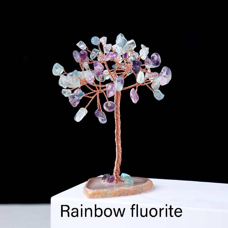 Handmade Mini Crystal Money Tree Natural Healing Gemstone Feng Shui Decor for Home Yoga Studio Tabletop Ornament