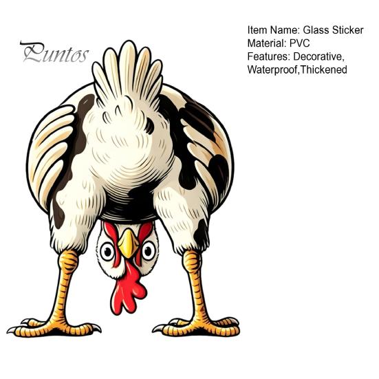 Static Adsorption Sticker Funny Chicken Window Cling, Upside Down Rooster Glass Sticker, Wall Decor Waterproof Non-adhesive Decal for Living