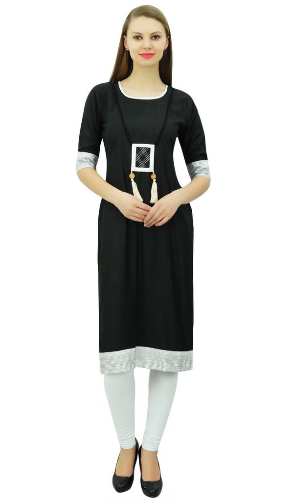 Bimba Women Rayon Tunic 3 4 Sleeve Chic Kurti Kurta Indian Ethnic Dress
