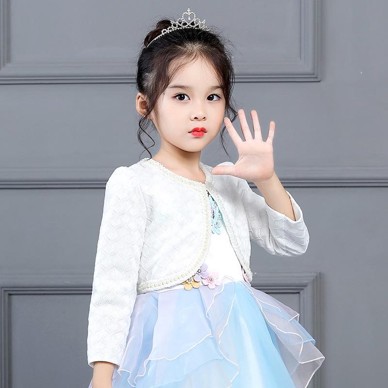 2020 Children's Lace Pearl Shawl Waistcoat, Long Sleeve Princess Jacket for Girls