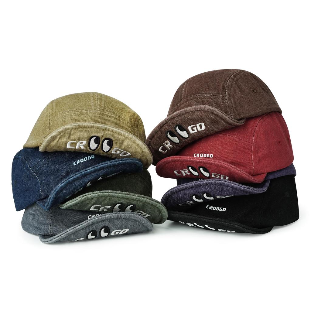 umpire cap with cute embroidered and a short Perfect for men and street style Adjustable Original Denim-style eyes, wired, brim. women's outfits.