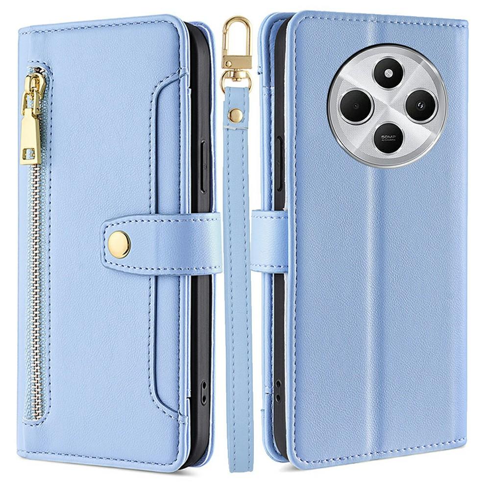 Leather Case for Xiaomi Redmi 14C 4G/14R 5G/Poco C75 4G/A4 5G Zipper Pocket Wallet Phone Cover with 2 Straps