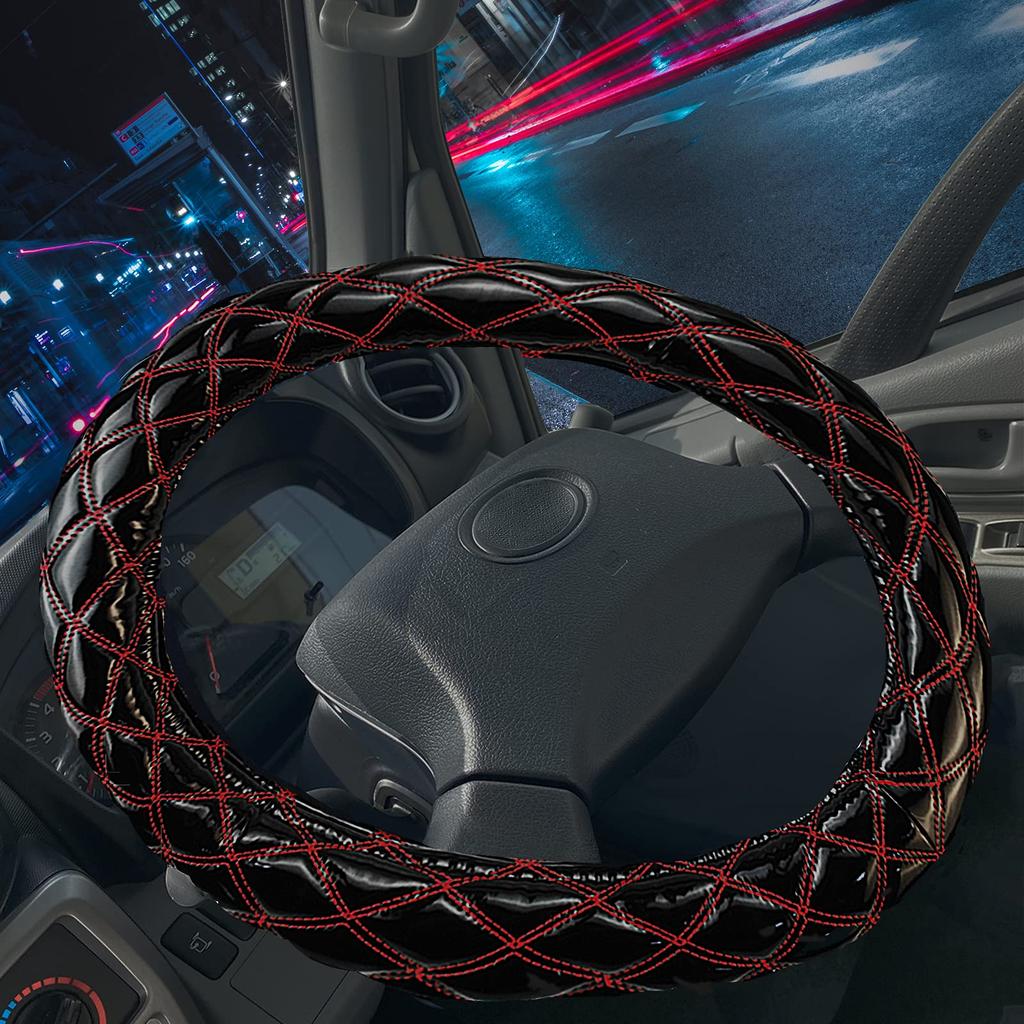 ZATOOTO Extra Dicke Lenkradabdeckung für LKWs 2HS mit Doppelt Komfortablem Fleck und Glänzend Schwarz und Rot (45-46 cm) Nähte, Griffigkeit, Widerstandsfähig,