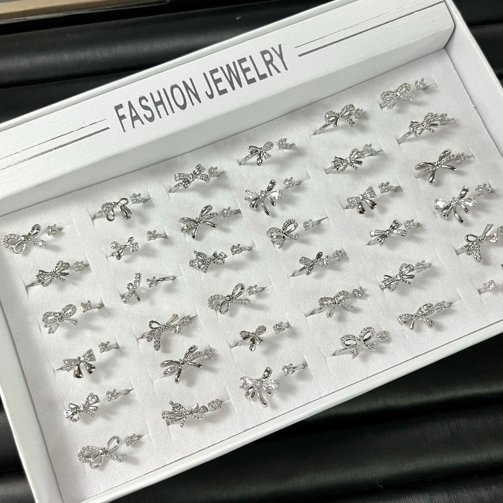 10Pcs Zircon collar ring - women s open adjustable bow finger ring for parties, decorative jewelry