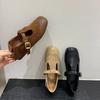 Retro Carved Square Head Shallow Mouth Single Shoes Flat-soled Small Leather Shoes Women's Niche Design French Mary Jane Shoes Autumn Women