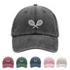 1pc Tennis Racquets Crossed Retro Washed Baseball Caps for Women,fashion Simple Unisex Adjustable Dad Hat for Faded Sport Ues