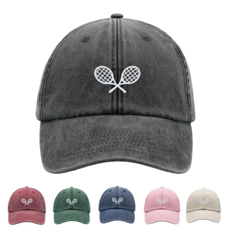 1 Stück Tennis Schläger Gekreuzt Retro Gewaschen Baseballkappen für Damen,mode Einfach Unisex Verstellbare Dad Hat für verblassten Sport Gebrauch