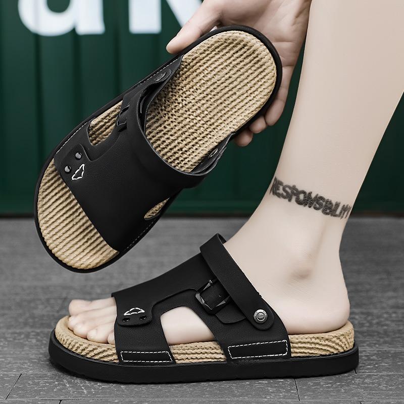 Light luxury men's summer 2 new soft bottom strap heel slippers trendy outer wear trendy brand