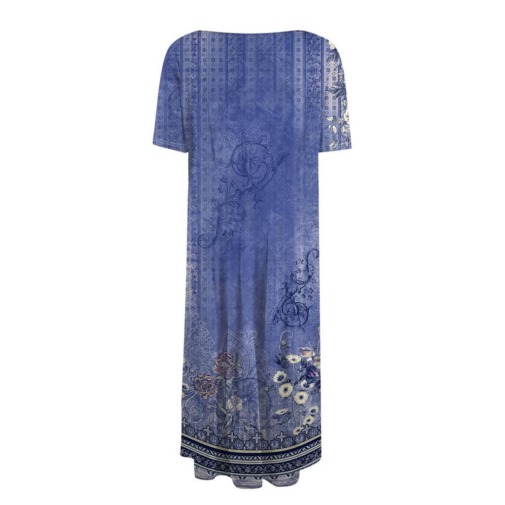 Women Casual Printed Round Neck Long Dress