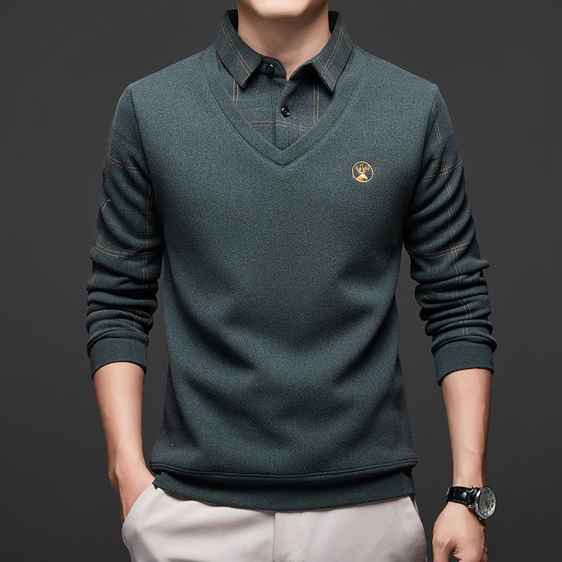 

Men s 2024 Autumn/Winter Thick Wool Blend Two-in-One Sweater with Turn-Down Collar XL