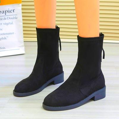 Fashion New Shoes for Women Fashion Zipper Women's Boots Winter Round Toe Solid Flock Casual Short Barrel Low-heeled Roman Shoes Women